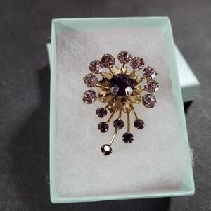 Vintage Czeck Amethyst Purple Glass Spray Rhinestone Brooch 2x1.5